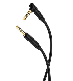 Аудио  кабель с 3,5 на 3,5 Am-Am (1,0м) круглый, угловой, черный 3 контакта Borofone