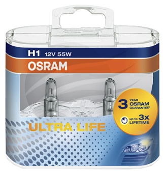 Лампы Osram H1 (55) тройной ресурс Ultra Life в Евро-упаковке 2шт.