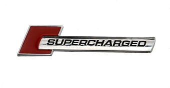 Наклейка металл "Super Charged" серебристо-красная 10,5х2,3см
